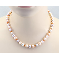 Perlenkette in Lachs- und Apricot-Rosa mit Karneol 47 cm lang