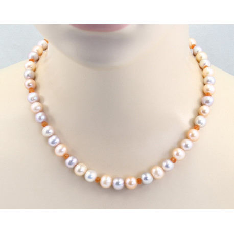 Perlenkette in Lachs- und Apricot-Rosa mit Karneol 47 cm lang-Perlenketten