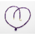 Amethyst-Edelsteinkette fein facettiert violett mit Tropfen 47 cm lang-Edelsteinketten
