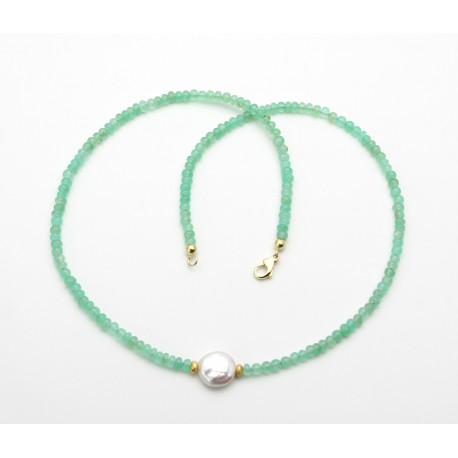 Chrysopras Edelsteinkette hellgrüne Chrysopras Rondelle mit Perle 48 cm lang-Edelsteinketten