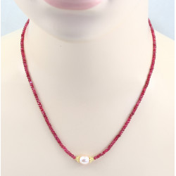 Edelsteinkette Roter Spinell facettiert mit Perle in 47 cm Länge