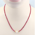 Edelsteinkette Roter Spinell facettiert mit Perle in 47 cm Länge-Edelsteinketten