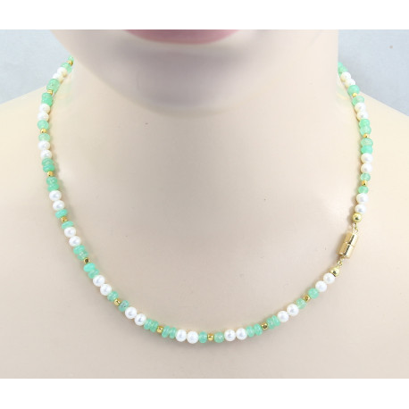 Perlenkette mit Chrysopras und Magnet-Schließe 47 cm lang-Perlenketten