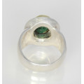 Silber-Ring mit grünem Turmalin Edelstein mit 585er Goldfassung Gr. 56-Silberringe
