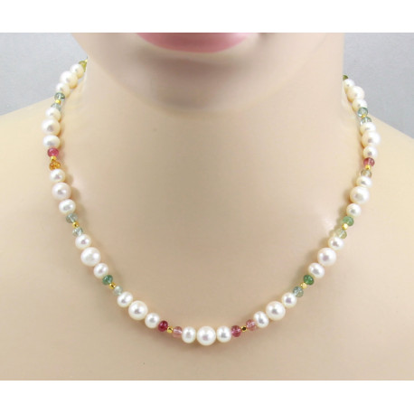 Perlenkette mit bunten Turmalin Edelsteinen in 46,5 cm Länge-Perlenketten