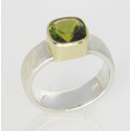 Edelstein-Ring Turmalin grün in Silber und Gold Ring-Gr. 54-Silberringe