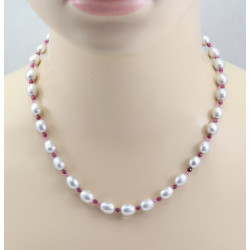 Perlenkette mit echten Edelsteinen Rubin & Turmalin 48,5 cm lang