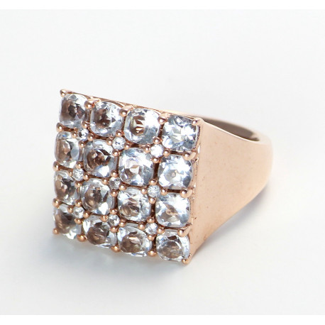 Edelstein Ring mit Bergkristallen und kleinen Topasen in rosé-vergoldetem Silber Ring-Größe 55-Silberringe
