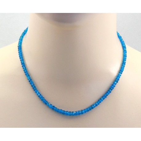 Aptit-Edelstein-Kette - neon blauer Apatit facettiert 45 cm lang-Edelsteinketten