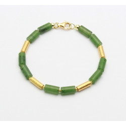Edelstein Armband grüne Nephrit Jade mit vergoldeten Elementen 19 cm