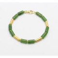 Edelstein Armband grüne Nephrit Jade mit vergoldeten Elementen 19 cm-Edelstein-Armbänder