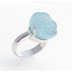 Edelstein-Ring mit Aquamarin in Blütenform 925er Silber Größe 56