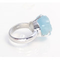 Edelstein-Ring mit Aquamarin in Blütenform 925er Silber Größe 56-Silberringe