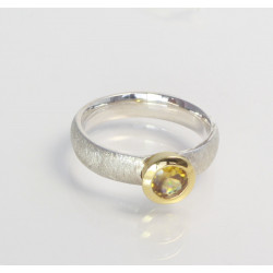 Edelstein-Ring Sphen (Titanit) champagnerfarben in Silber mit vergoldeter Fassung Gr. 54