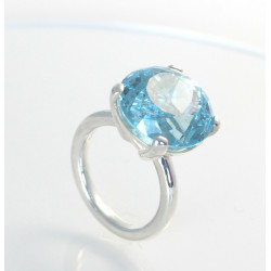 Blau-Topas Solitär-Ring in 925er Silber Ringgröße 57