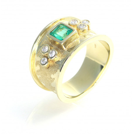 Band-Ring mit Smaragd und Brillanten in 14 kt Gold-Gold-Ringe