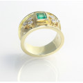 Band-Ring mit Smaragd und Brillanten in 14 kt Gold-Gold-Ringe