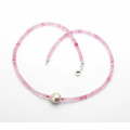 Rosa Turmalin Edelsteinkette mit großer Süßwasser-Perle 47 cm-Edelsteinketten