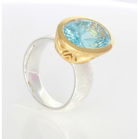 Blau-Topas Ring in Silber und Gold Ringgröße 57-Silberringe
