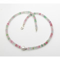 Turmalin Edelsteinkette rosa hellgrün facettiert mit Perle 48 cm-Edelsteinketten