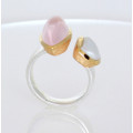Rosenquarz Ring in Silber mit Süßwasser-Perle Ring-Gr. 60-Silberringe