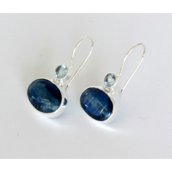 Kyanit Ohrringe - Silber-Ohrhänger mit blauen Disthen & Topas