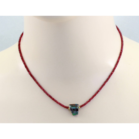 Rubin-Kette mit Opal - Rubin Boulder-Opal Halskette 43,5 cm
