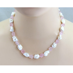 Rosa Berylle - Morganite - mit Keshi-Perlen Halskette in 46 cm Länge