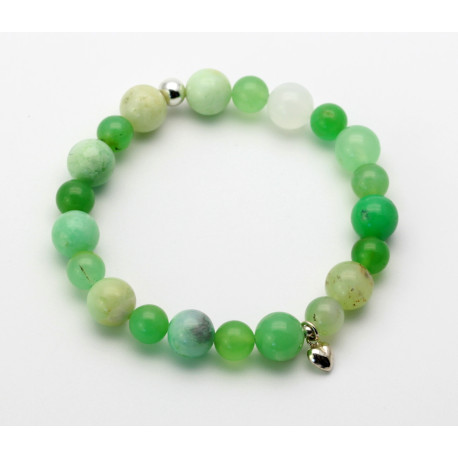 Chrysopras-Armband mit Herz grüne Chrysopras Kugeln 18 cm