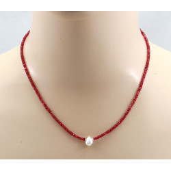 Rote Spinell Edelsteinkette mit Perle 46 cm lang