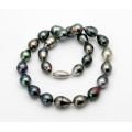 Tahiti-Perlenkette Barock multicolour geknotet mit Magnet-Schließe