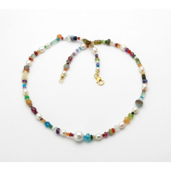 Chakra Edelsteinkette mit Perlen 46 cm lang