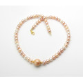 Perlenkette -runde Süßwasser-Perlen in Natur-Tönen 46 cm
