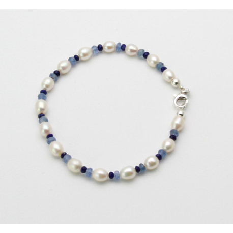 Perlenarmband mit Saphir und Lapislazuli 20 cm lang