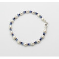 Perlenarmband mit Saphir und Lapislazuli 20 cm lang