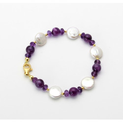 Perlenarmband mit Amethyst 20 cm lang