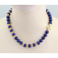 Lapislazuli-Kugelkette mit vergoldeten Elementen 48 cm lang