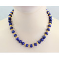 Lapislazuli-Kugelkette mit vergoldeten Elementen 48 cm lang