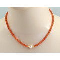 Karneol Kette orange fein facettierte Karneol Rondelle mit Perle 46 cm lang-Edelsteinketten