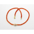 Karneol Kette orange fein facettierte Karneol Rondelle mit Perle 46 cm lang-Edelsteinketten