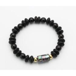 Achat Gagat Armband schwarz mit Paua Shell dehnbar ca. 18,5 cm