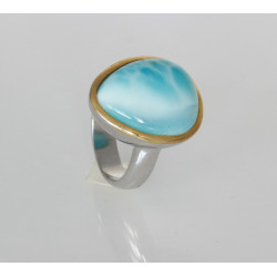 Larimar-Ring in Silber mit vergoldetem Rand - Ring Gr. 57