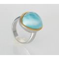 Larimar-Ring in Silber mit vergoldetem Rand - Ring Gr. 57