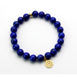 Edelsteinarmband Lapislazuli 9 mm rund mit Blume des Lebens