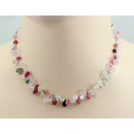 Turmalin-Kette facettiertes Turmalin-Tropfen Collier multicolour 42 cm lang