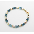 Edelstein-Armband Aquamarin mit Perle 18,5 cm lang