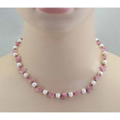 Turmalin Tropfen-Collier mit Perlen und Granat 43 cm lang