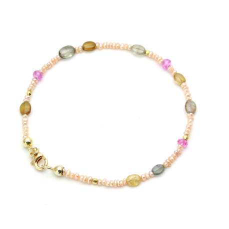 Perlenarmband mit Turmalin und Saphir 19 cm lang