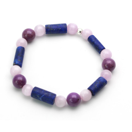 Powerarmband: Lapislazuli Kunzit & Phosphosiderit 19 cm lang