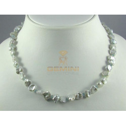Perlenkette - Keshi-Perlen mit Zirkon in 46 cm Länge